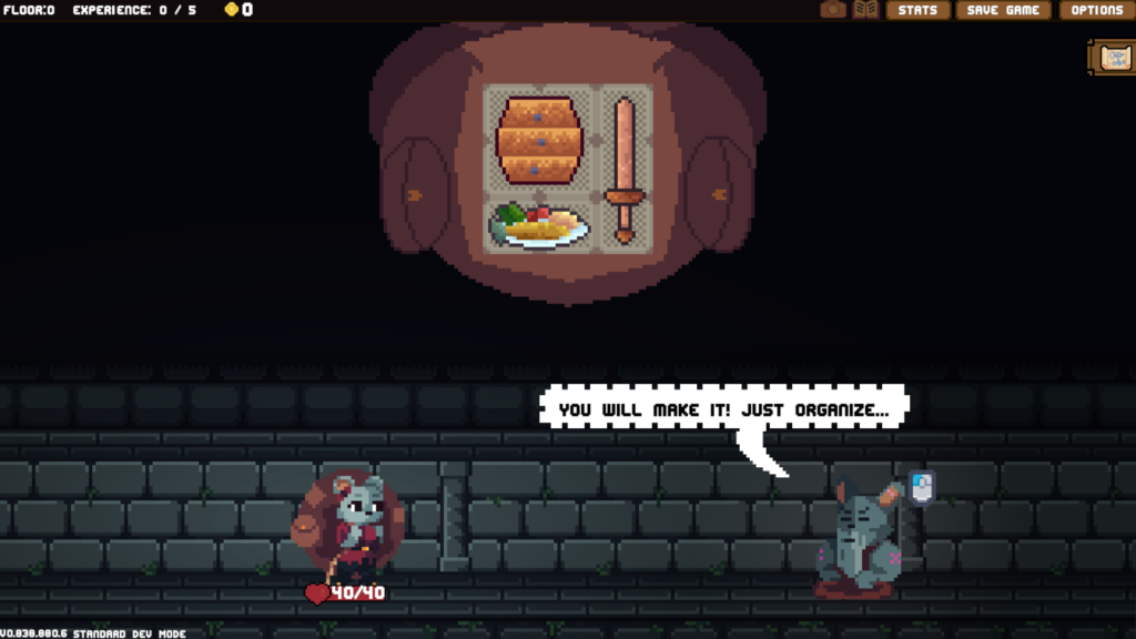 Screenshot of the starter backpack in Backpack Hero.